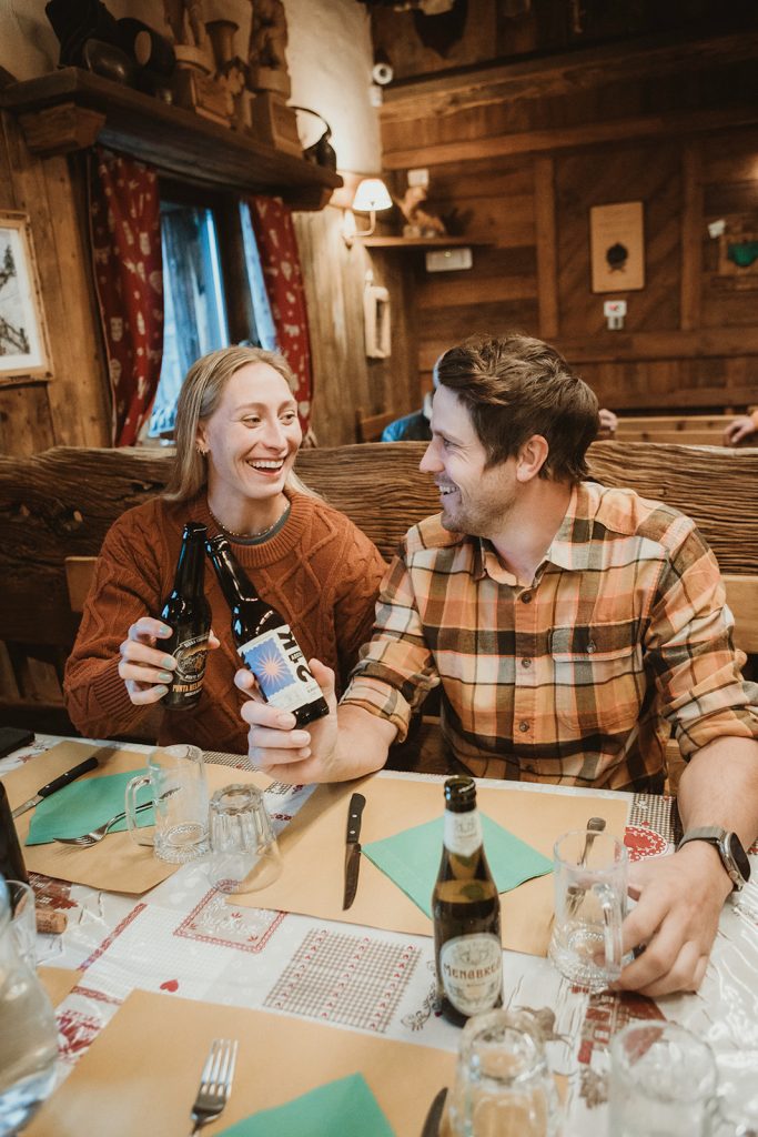 Romantic dinner at a mountain hut in Aosta Valley during an Italian sunrise mountain elopement