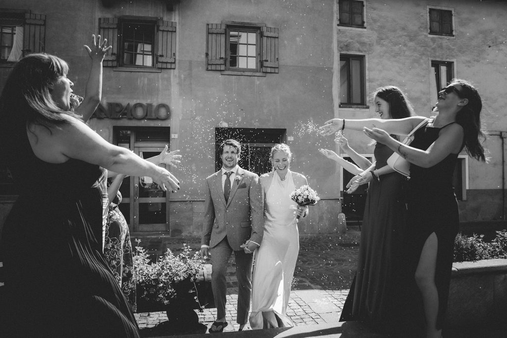 Holly & Loz during their legally binding civil ceremony at Villeneuve town hall, Aosta Valley, Italy.