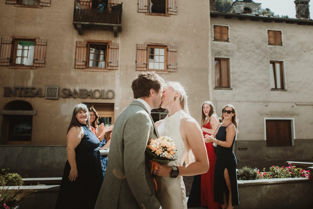 Holly & Loz during their legally binding civil ceremony at Villeneuve town hall, Aosta Valley, Italy.
