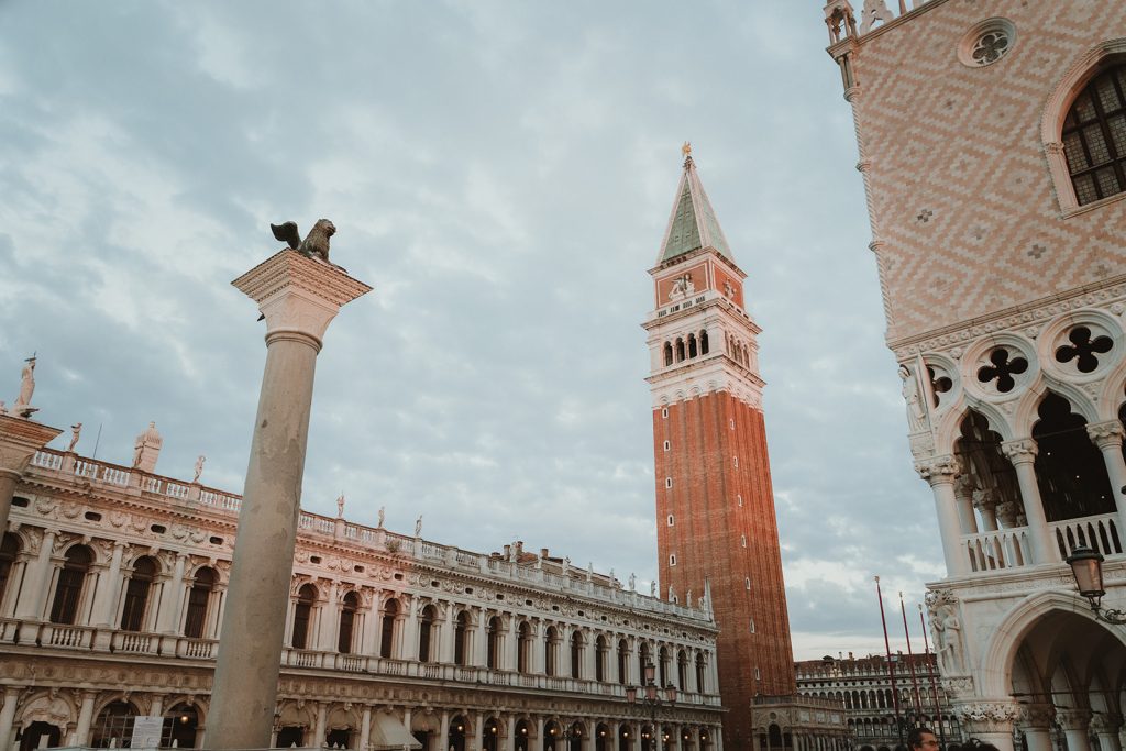 Piazza San Marco turning pink as the first morning light hits the buildings