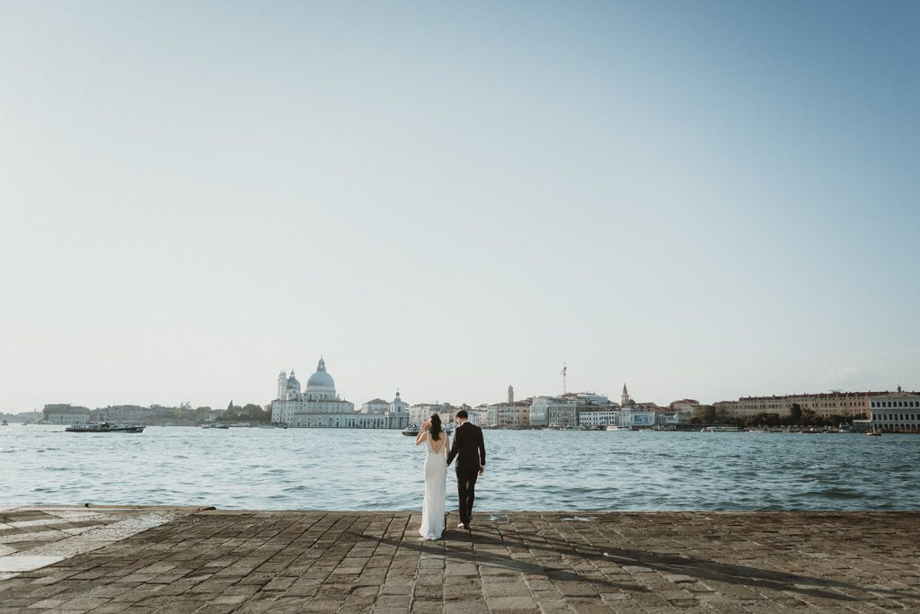 Couple admiring views of Venice on their elopement day