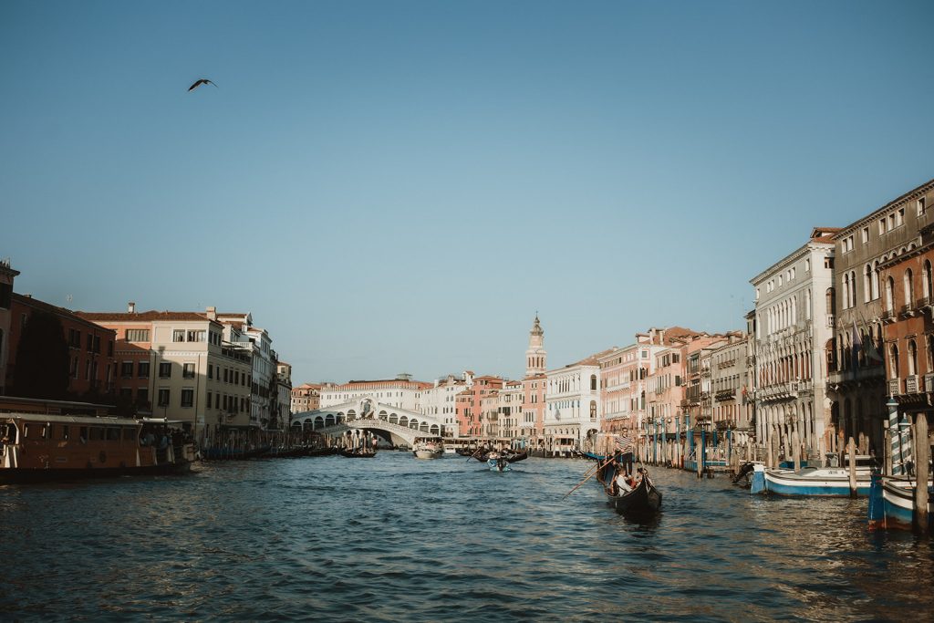 Views of Venice from Canal Grande at sunset