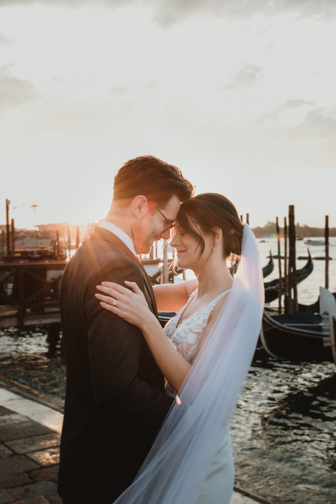 Close ups of couple on their dawn photoshoot in Venice