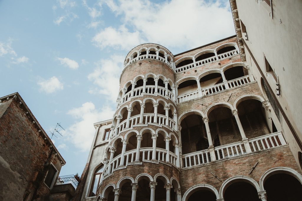 Views of the stairs of Palazzo Contarini del Bovolo in Venice