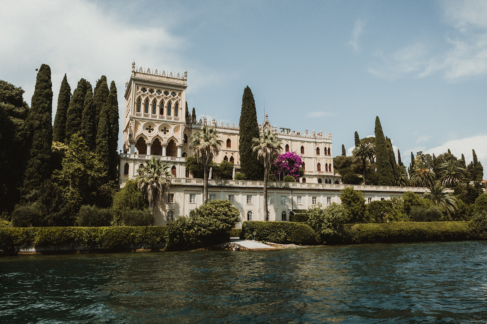 Wide shot of Isola del Garda taken from a boat